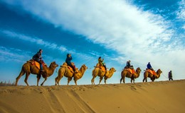Camel Riding in Dunhuang Mingsha Moutain