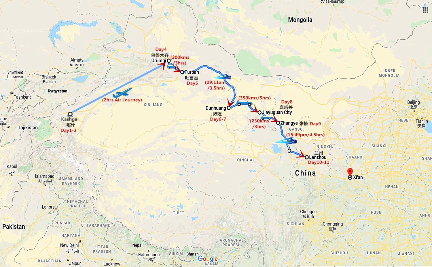 Silk Road Muslim Tour Travel Map
