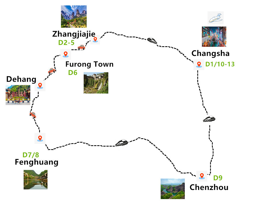 13 Days Hunan In-Depth Exploration Travel Map